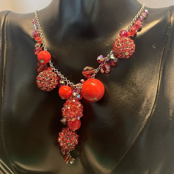 Pink Swarovski RARE crystal silver tone necklace - Picture 3 of 11